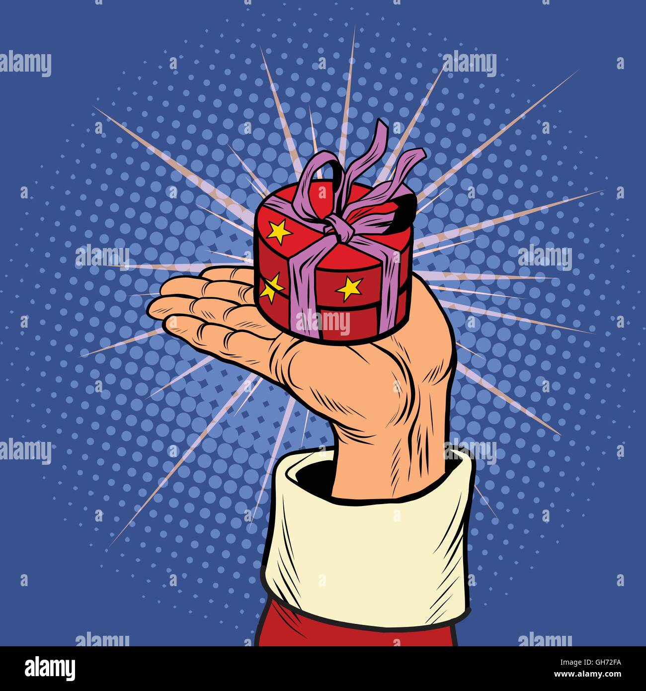 Hand von Santa Claus mit Runde Geschenkbox Stock Vektor