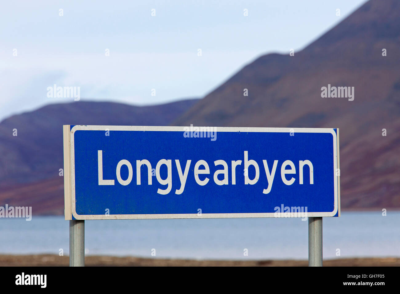 Zeichen von Longyearbyen, Svalbard / Spitzbergen, Norwegen Stockfoto