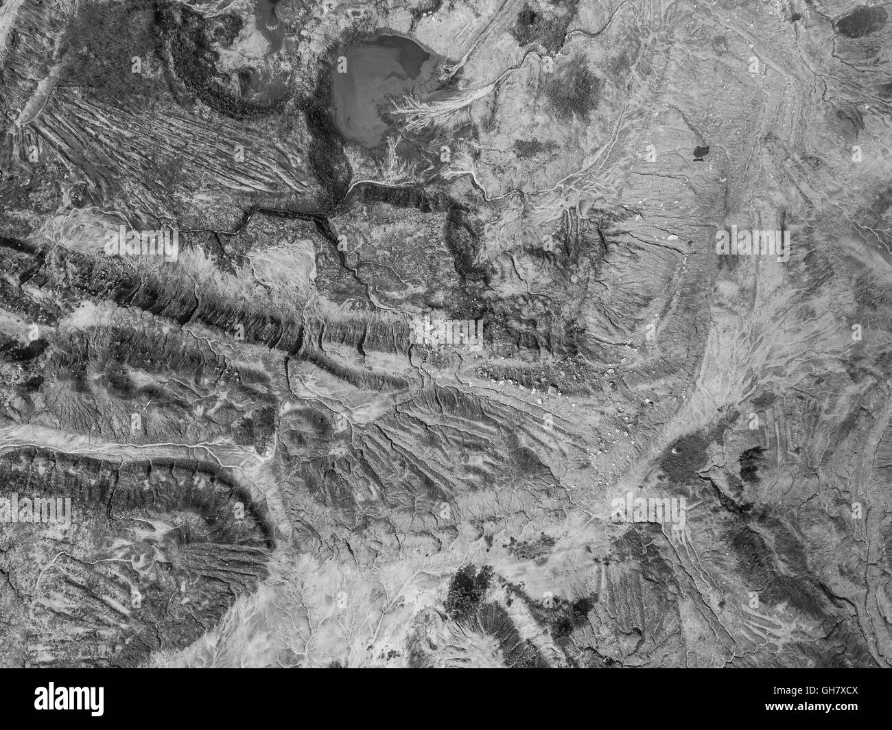Abgebaut, Landschaft alte Kohle mine im Süden Polens. Zerstörtes Land. Ansicht von oben. Stockfoto