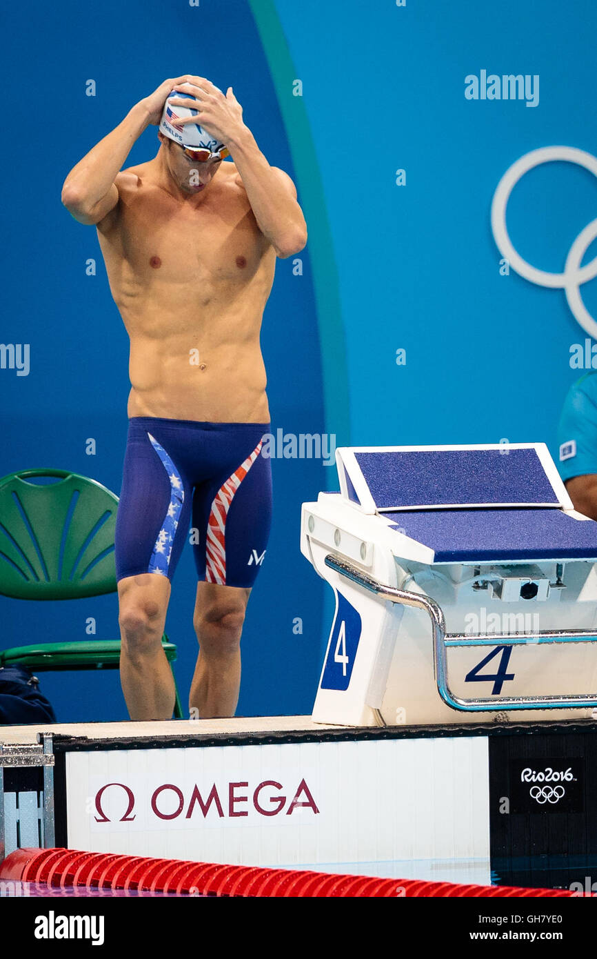 Rio De Janeiro, Brasilien. 8. August 2016. Schwimmen - Herren 200 M Schmetterling - Qualifikation bei den Olympischen Spielen 2016 in Rio De Janeiro. PHELPS Michael (USA) © Petr Toman/World Sport Bilder Stockfoto