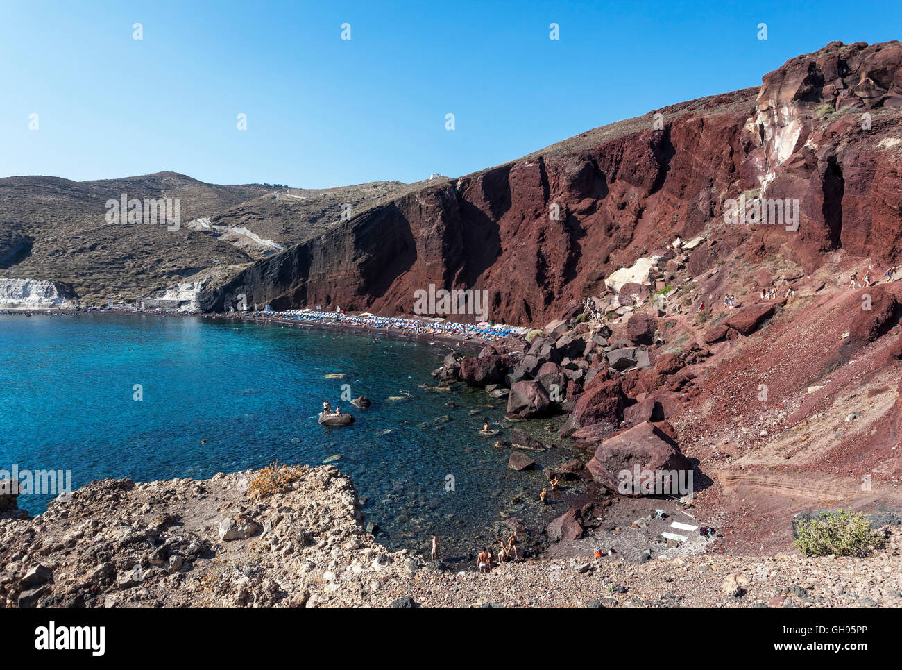 Red Beach, Santorin, Kykladen, griechische Inseln, Griechenland, Europa Stockfoto