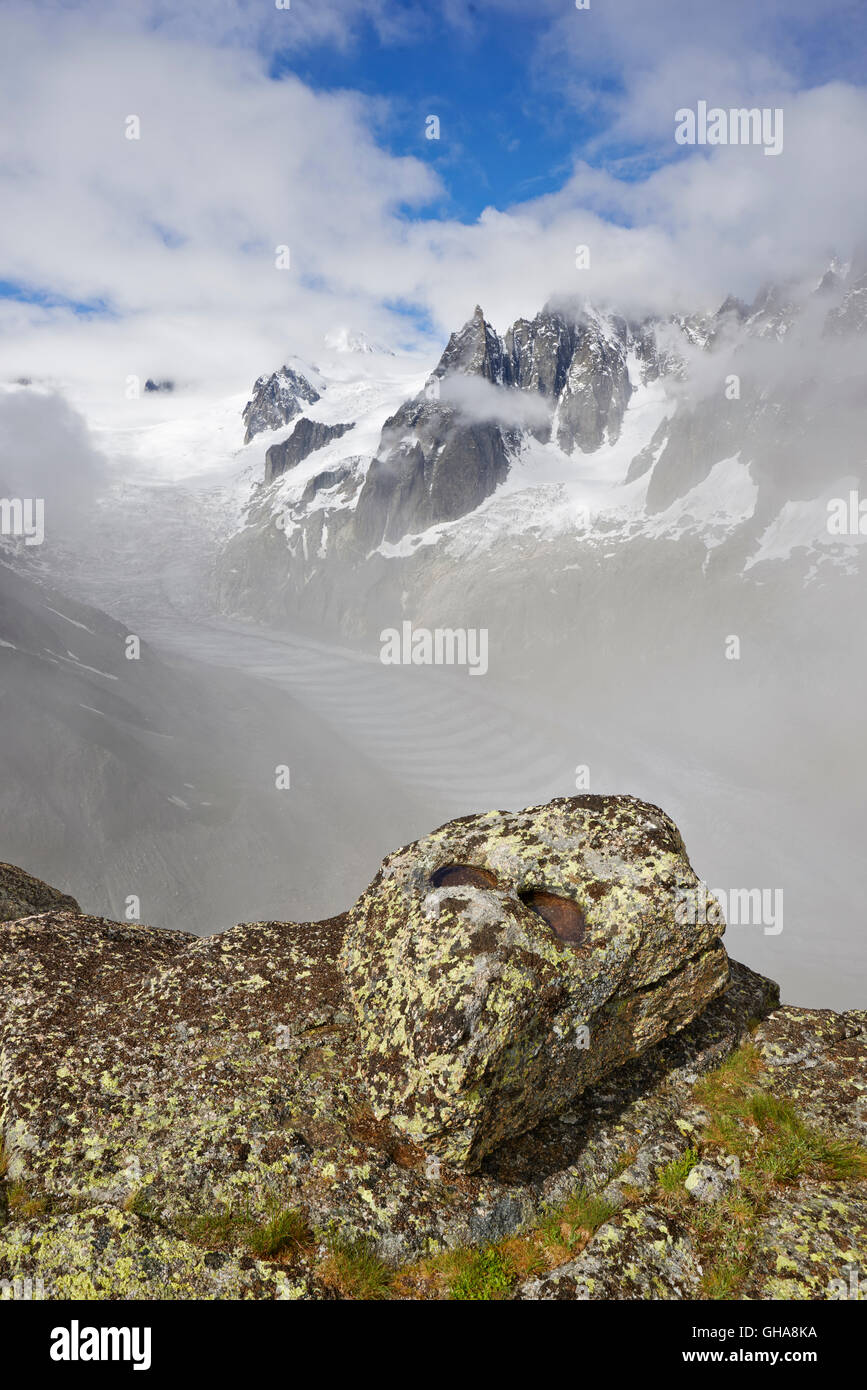 Geographie/reisen, Frankreich, Grafik Stein in der Refuge du Couv Bereich, Mont-Blanc, Chamonix, Additional-Rights - Clearance-Info - Not-Available Stockfoto