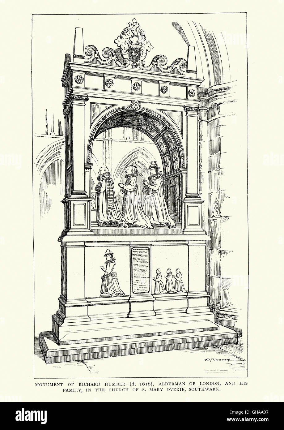 Denkmal von Richard Humble (gest. 1616), Stadtrat von London und seine Familie, Kirche von Str. Mary Overie, Southwark Stockfoto
