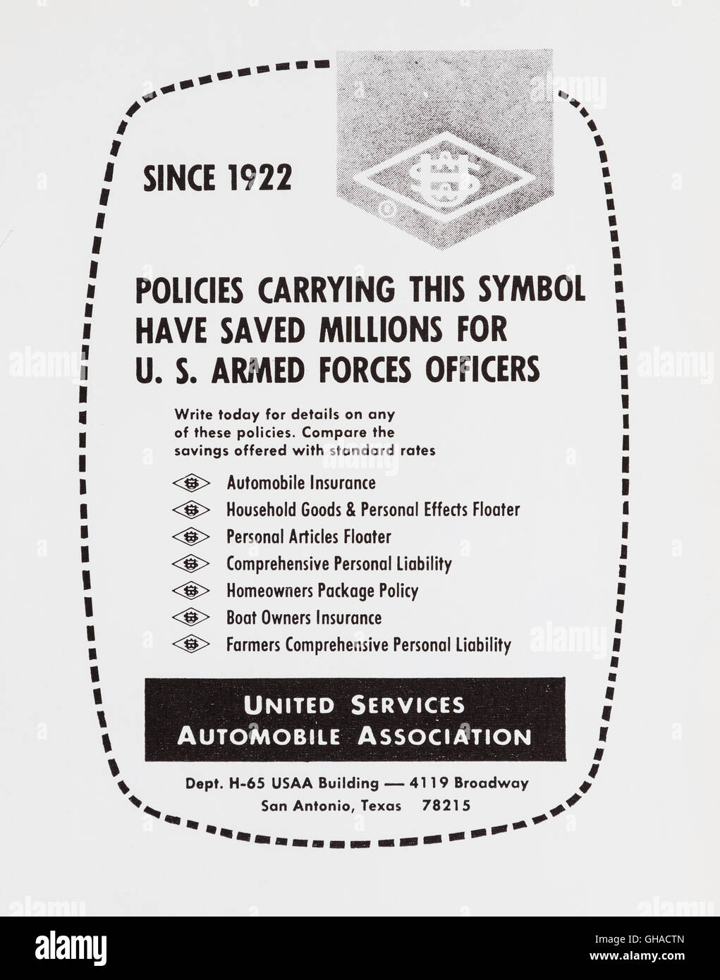 Printanzeige, United States Military Academy, West Point, 1960er Jahre Yearbook Advertising, USA Stockfoto