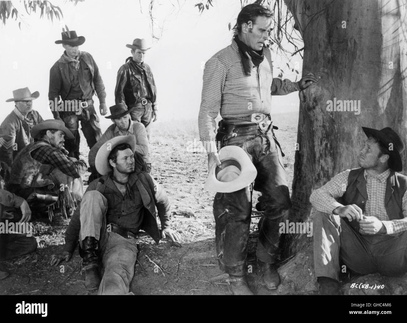 HAUPTGESTALTEN LAND - großes Land USA 1958 William Wyler Steve Blutegel (CHARLTON HESTON) und Terrill Cowboys-Regie: William Wyler Stockfoto