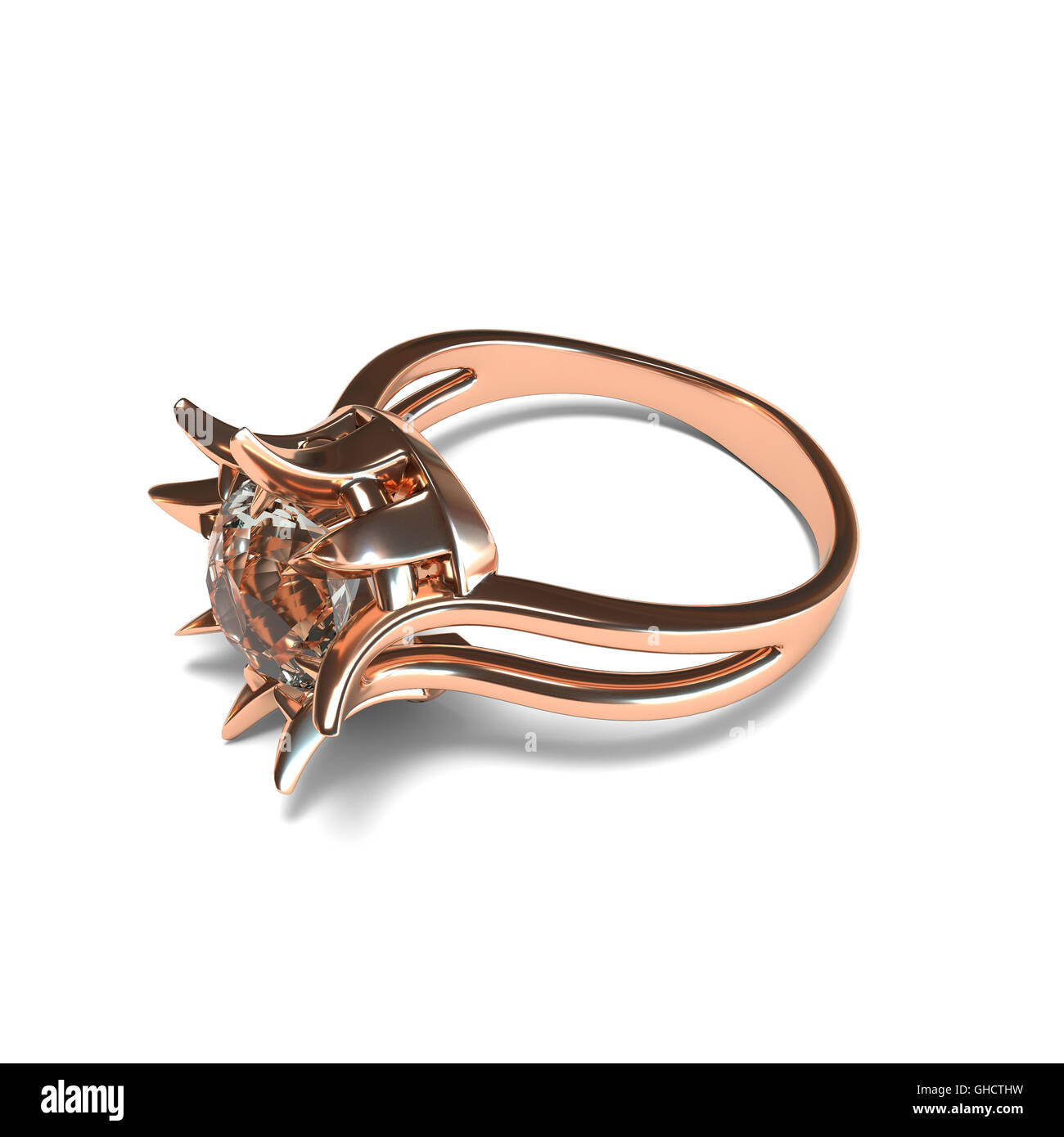 Rose gold Ring auf weißem Hintergrund 3D-Rendering Stockfoto