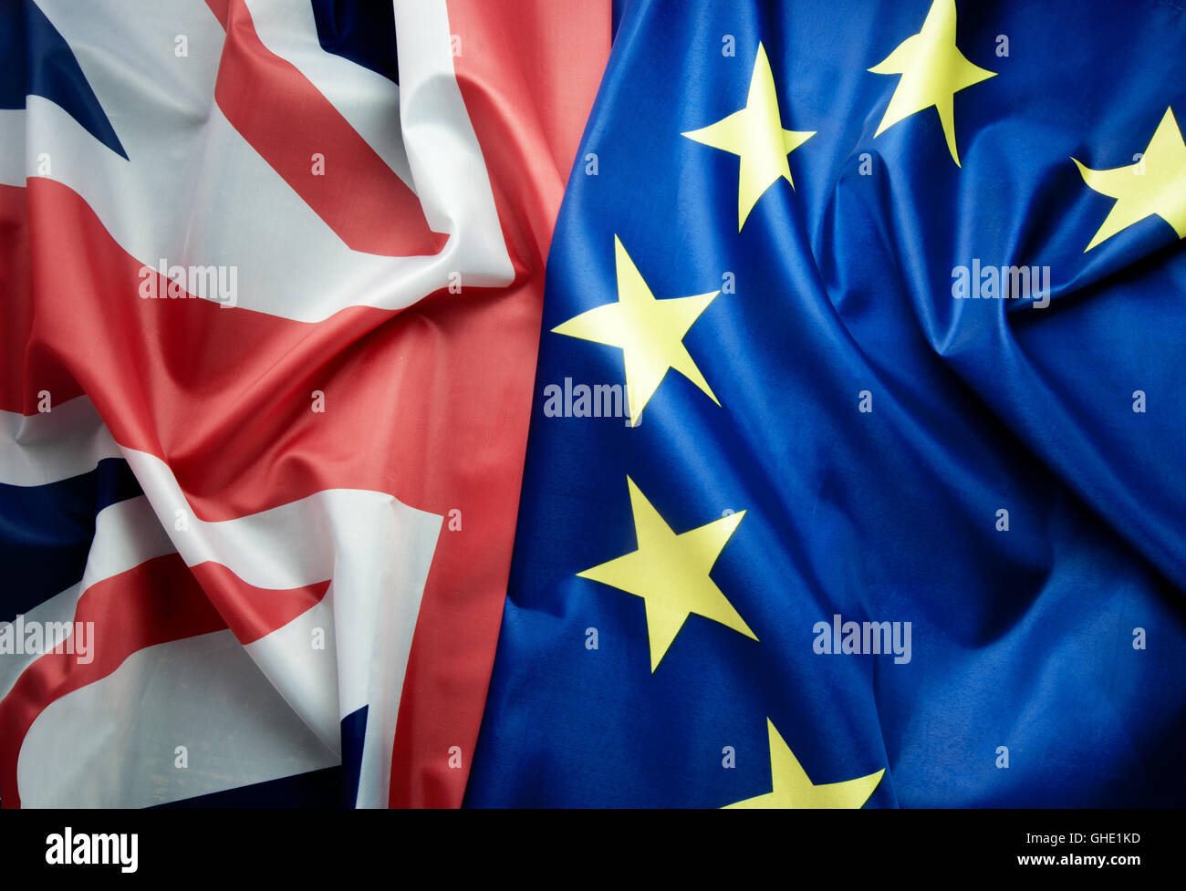 Britische und europäische Flagge zusammen Stockfoto