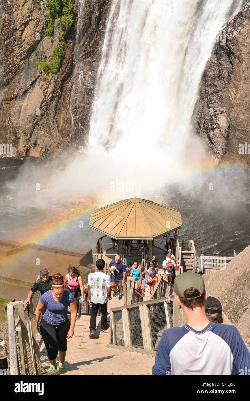 Montmorency Wasserfälle Regenbogen, Quebec Stadt, Quebec, Kanada Stockfoto