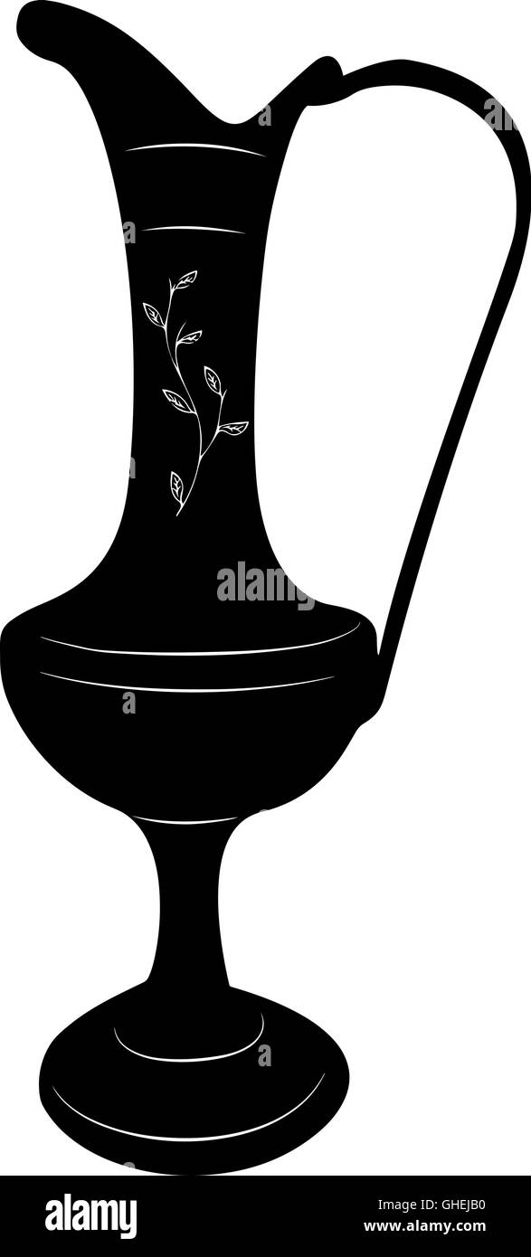 Orientalische Messing Krug Vase stilisierte Vektor-Illustration in schwarz und weiß. Stock Vektor