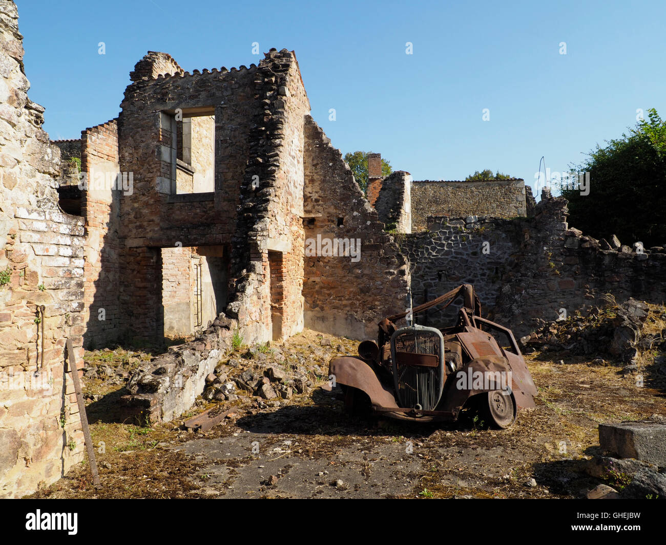 Oradour Sur Galane-Krieg-Denkmal-Dorf Ruinen, Haute Vienne, Frankreich. Stockfoto