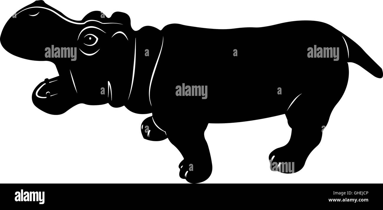 Stilisierte Hippo Vektor Illustration Icon in schwarz / weiß Stock Vektor