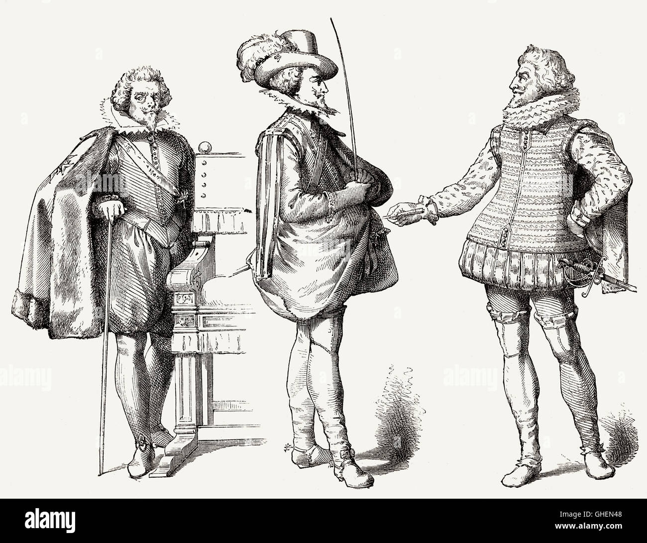 Französische Kostüme, 17. Jahrhundert Stockfoto