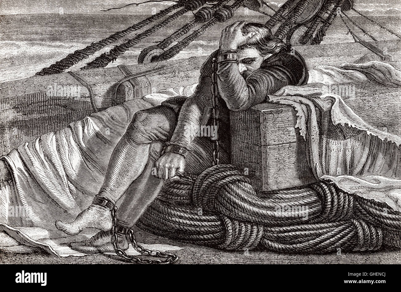 Christopher Columbus brachte in Ketten zurück nach Spanien Stockfoto