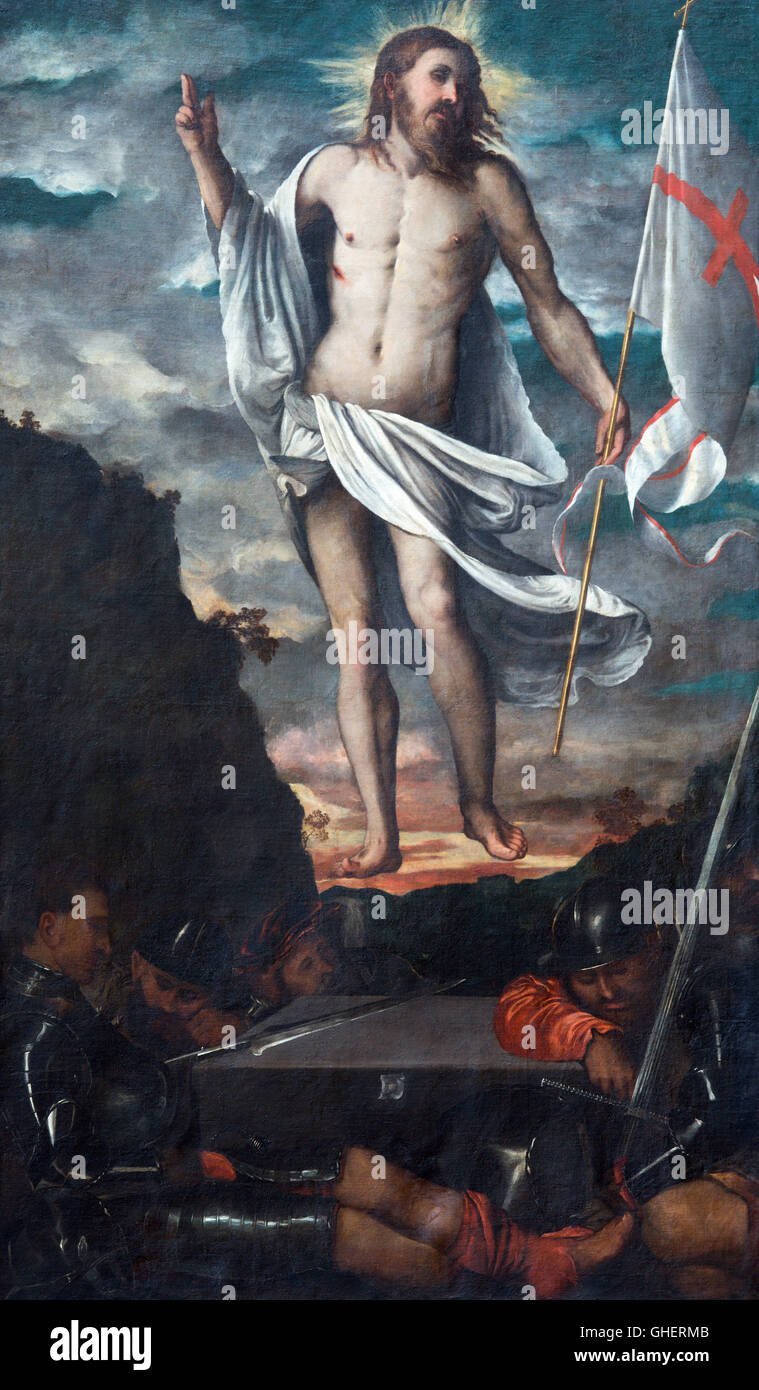 BRESCIA, Italien - 23. Mai 2016: Die Auferstehung Jesu in der Kirche Chiesa di San Faustino e Giovita von Romanino (1535-1540). Stockfoto