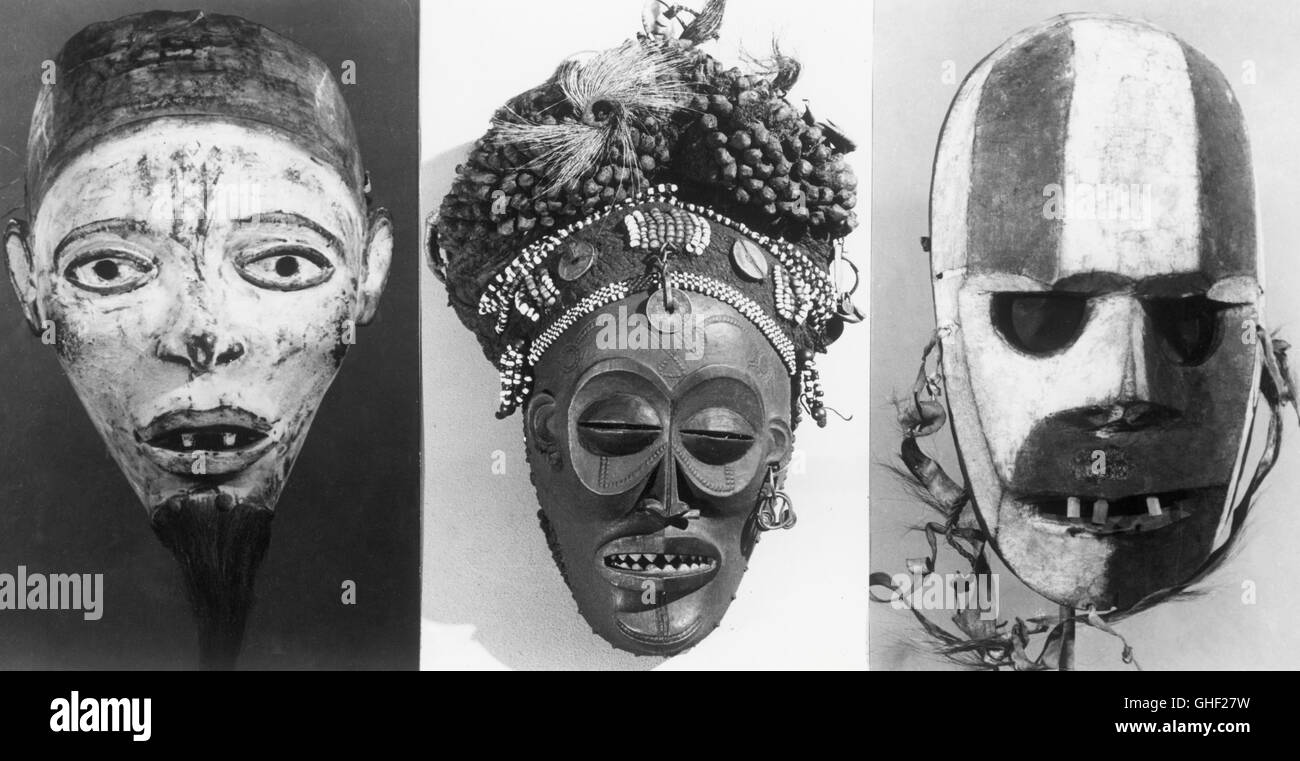 SOUS LE MASQUE NOIR Onder Het Zwarte Masker Belgien 1957 Paul Haesaerts Documentary im Jahr 1957 über afrikanische Kunst von Masken und künstlerische Kreationen in Belgisch-Kongo. Regie: Paul Haesaerts aka. Onder Het Zwarte masker Stockfoto
