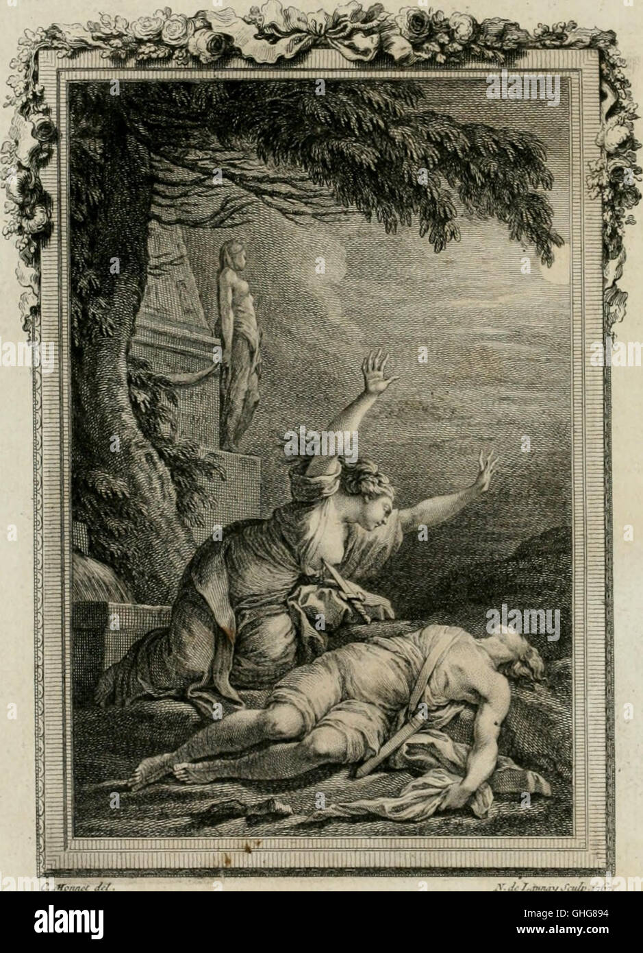 Diese Ausgabe von *Les Métamorphoses d'Ovide* aus dem Jahr 1767 präsentiert Ovids berühmtes Werk über Veränderungen in lateinischer und französischer Sprache und bietet eine Entdeckungsreise in Mythen und Legenden aus der Antike. Stockfoto