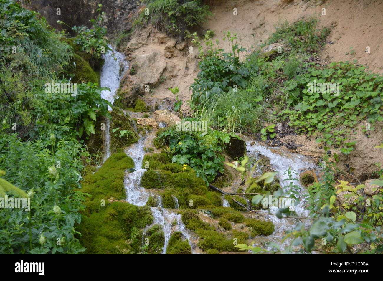 Wasserfluss aus einem Wasserfall Stockfoto