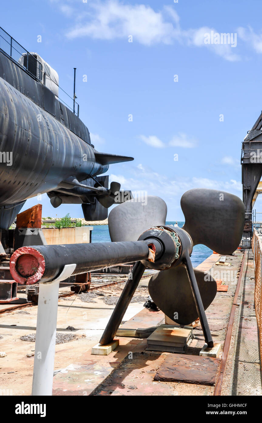 HMAS Öfen Oberon-Klasse u-Boot auf dem Display außerhalb der Western Australien Maritime Museum in Fremantle, Western Australia. Stockfoto