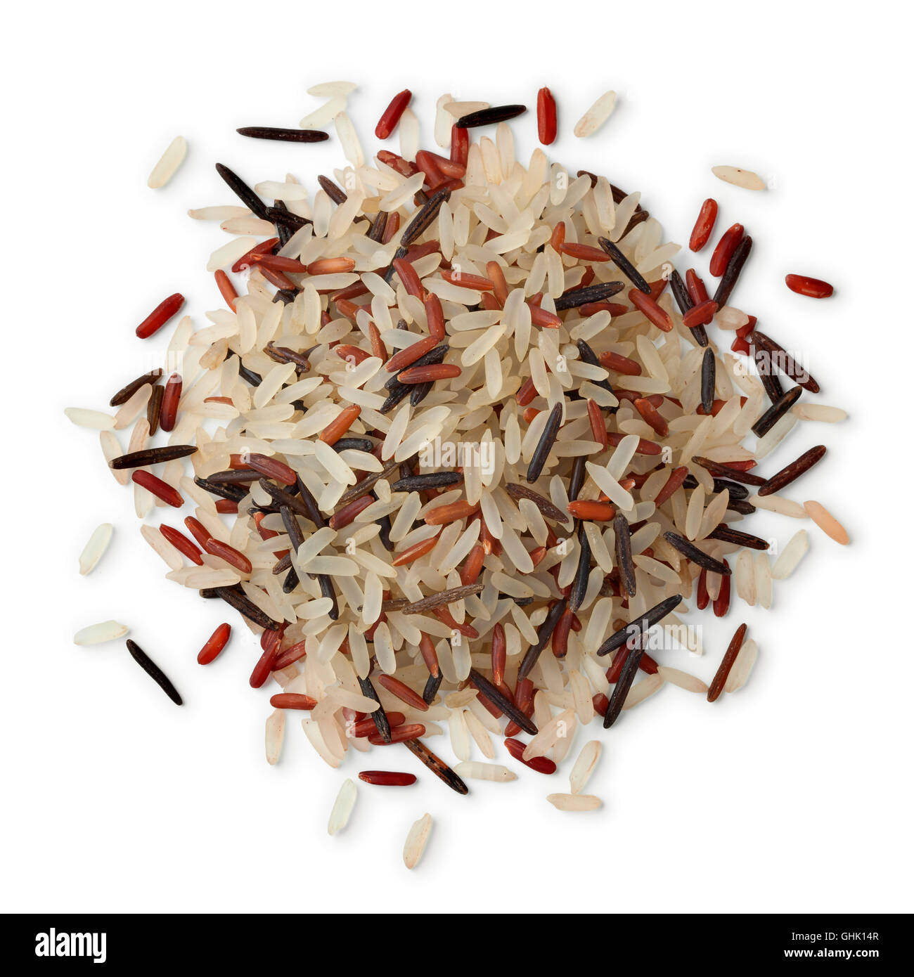 Haufen wild, roten und weißen Reis Mischung auf weißem Hintergrund Stockfoto