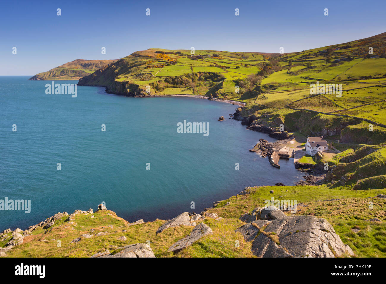 Blick vom Torr Head an der Causeway Nordirland an einem sonnigen Tag. Stockfoto