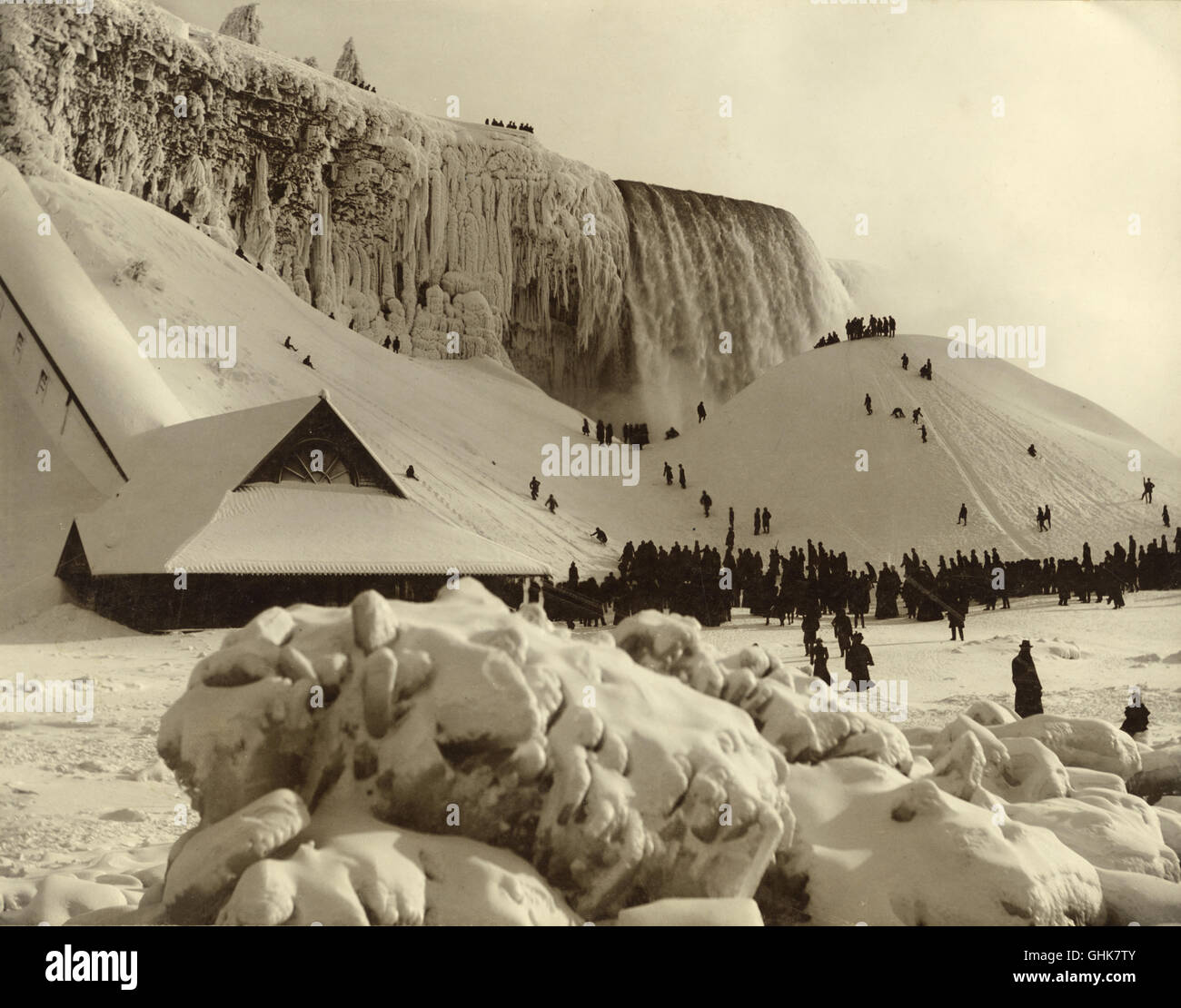 Niagara Falls eingefroren im Winter, 1885 Stockfoto