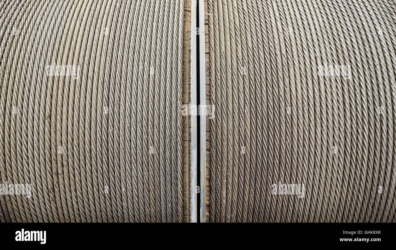 Stahlseil Winde, industriellem Hintergrund. Stockfoto