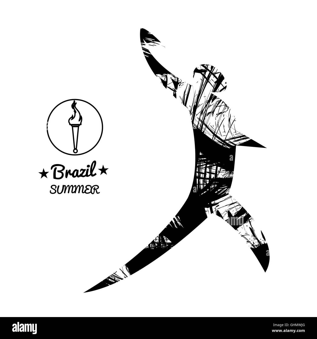 Brasilien-Sommer-Sport-Karte mit einer abstrakten Diskuswerfer im schwarzen Konturen. Digitale Vektor-Bild Stockfoto
