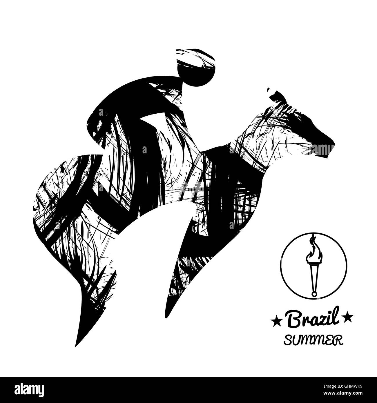 Brasilien-Sommer-Sport-Karte mit einer abstrakten Reiter in schwarzen Konturen. Digitale Vektor-Bild Stockfoto