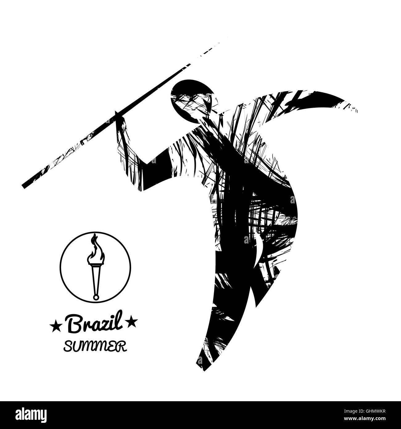 Brasilien-Sommer-Sport-Karte mit einer abstrakten Speer-Werfer in schwarzen Konturen. Digitale Vektor-Bild Stockfoto