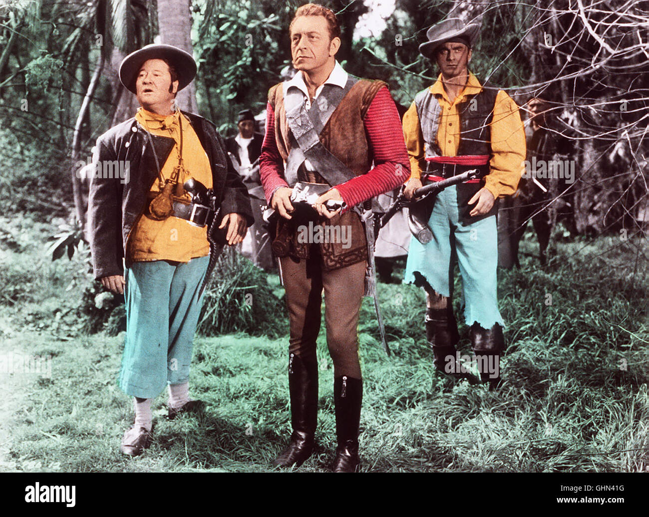 Sterben die Geschichte von Jean Lafitte, Einem beschäftigte Patrioten, betitelten Und Feurigen Zweitligamannschaft, der 1812 Auf heraus Faust ins Kriegsgeschehen Eingriff... Szene Mit Sergeant Dominick (JACK OAKIE), Jean Lafitte (PAUL HENREID) Und Sergeant Beluche (JOHN DEHNER). Regie: Lew Landers aka. Letzte der Buccaneers Stockfoto Sterben die Geschichte von Jean Lafitte, Einem beschäftigte Patrioten, betitelten Und Feurigen Zweitligamannschaft, der 1812 Auf heraus Faust ins Kriegsgeschehen Eingriff... Szene Mit Sergeant Dominick (JACK OAKIE), Jean Lafitte (PAUL HENREID) Und Sergeant Beluche (JOHN DEHNER). Regie: Lew Landers aka. Letzte der Buccaneers Stockfoto