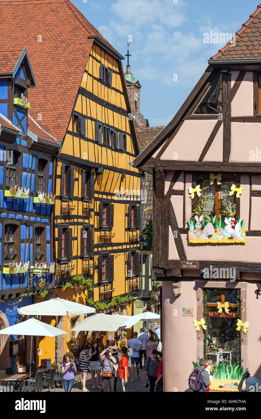 Bunte und malerische Dorf in Riquewihr. Stockfoto