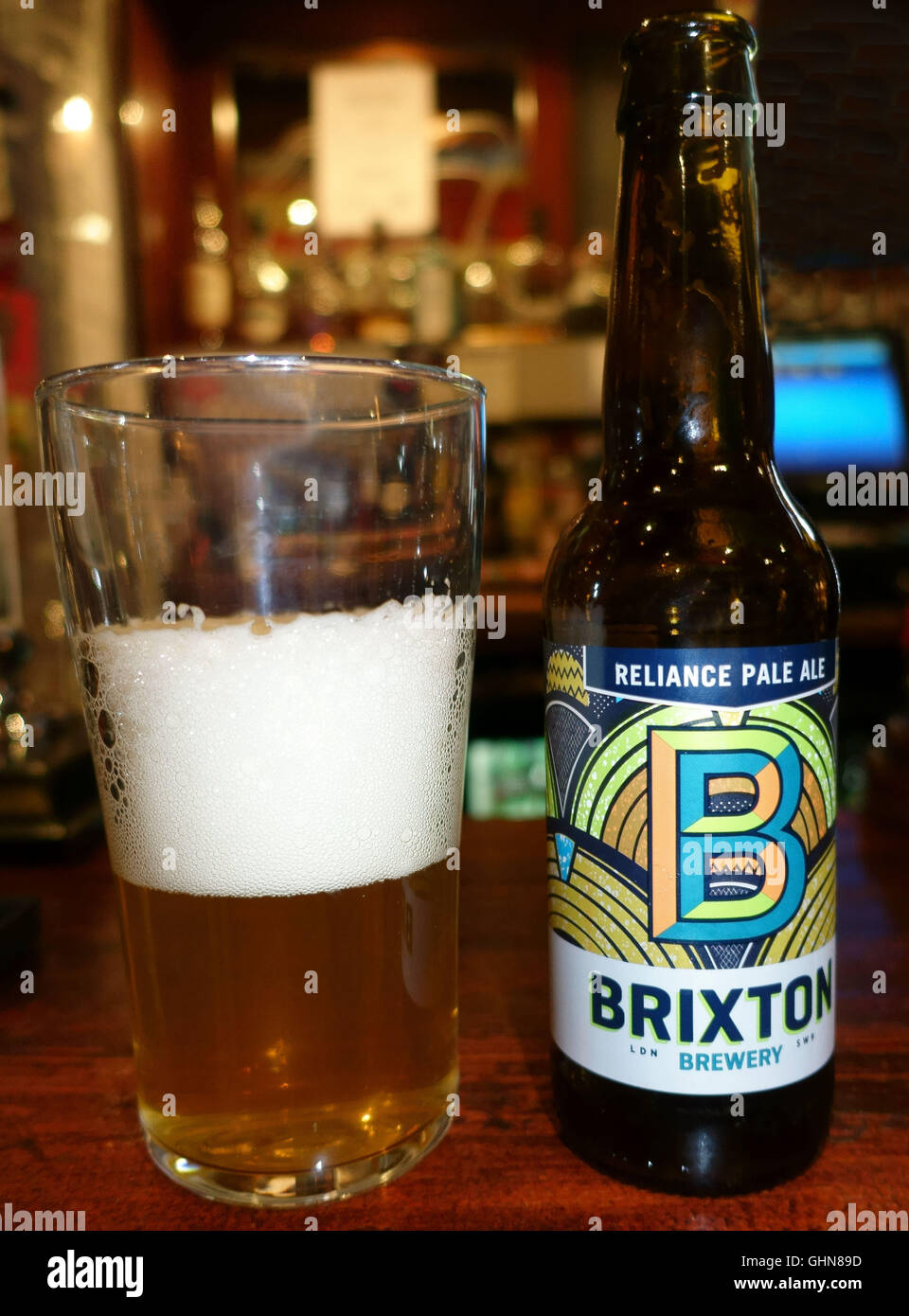 Reliance Pale Ale von Brixton Brewery, London Stockfoto
