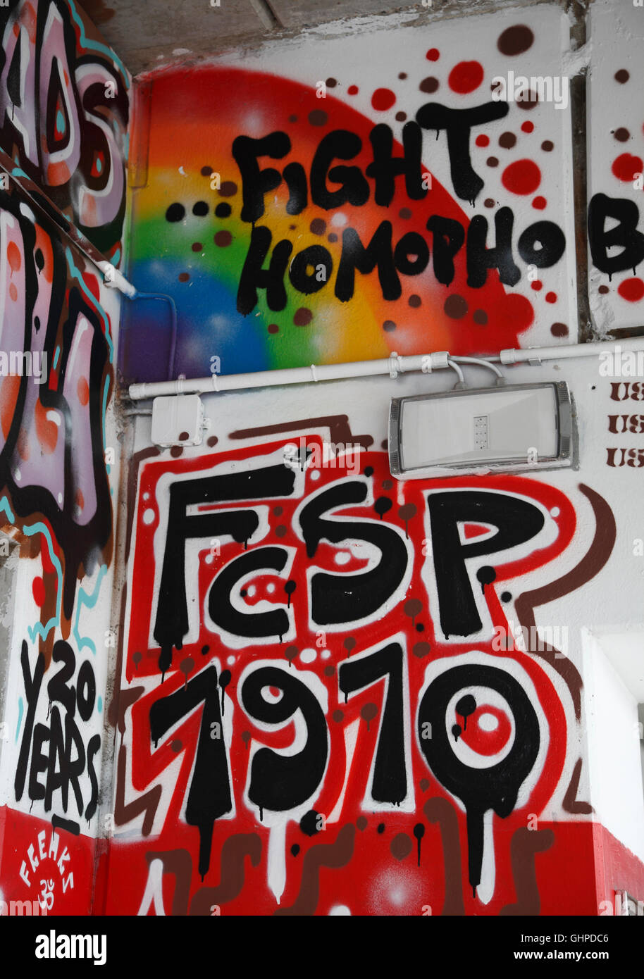 Graffiti im Millerntor-Stadion, Fußball-Club FC St. Pauli, Hamburg, Deutschland, Europa Stockfoto