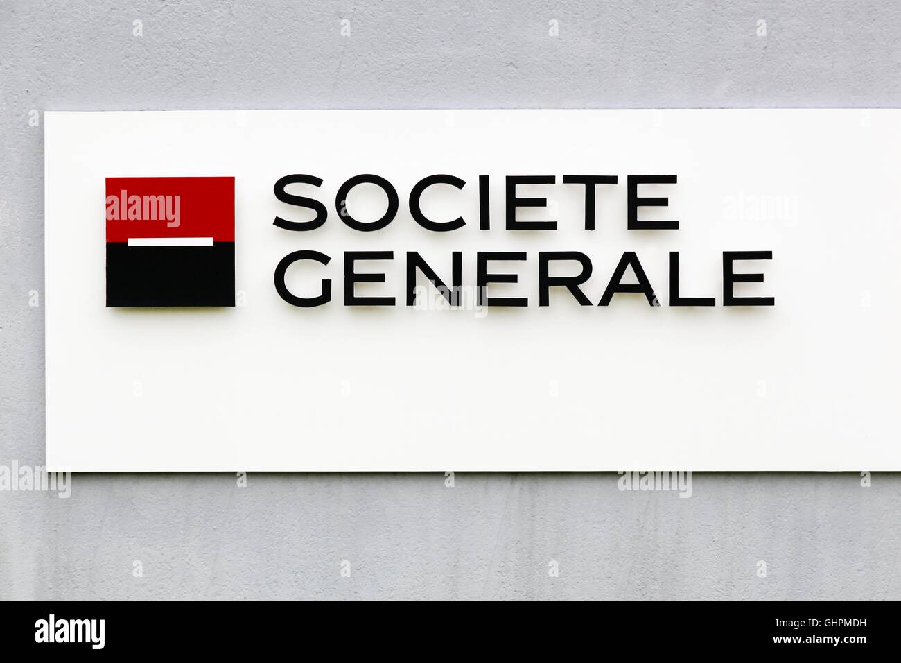 Societe Generale-Logo an der Wand Stockfoto