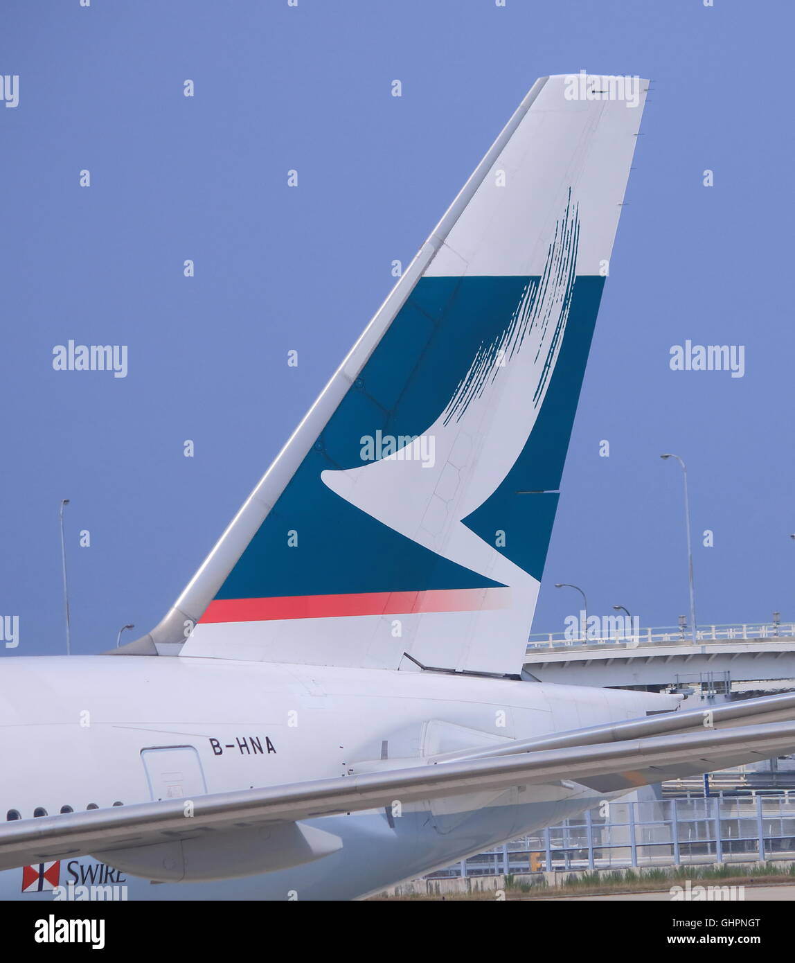 Cathay Pacific-Flugzeug, die de Facto internationale Fluggesellschaft aus Hongkong. Stockfoto