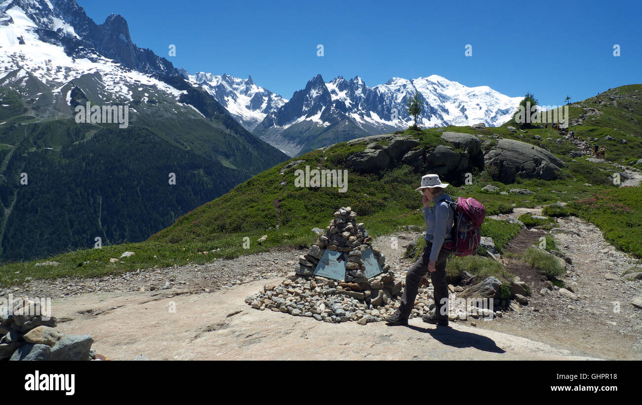 Aiguilles de Chamonix und Mont Blanc von der Aiguilles Rouges Natur behalten, Chamonix-Mont-Blanc, Rhône-Alpes, Haute-Savoie, Frankreich Stockfoto