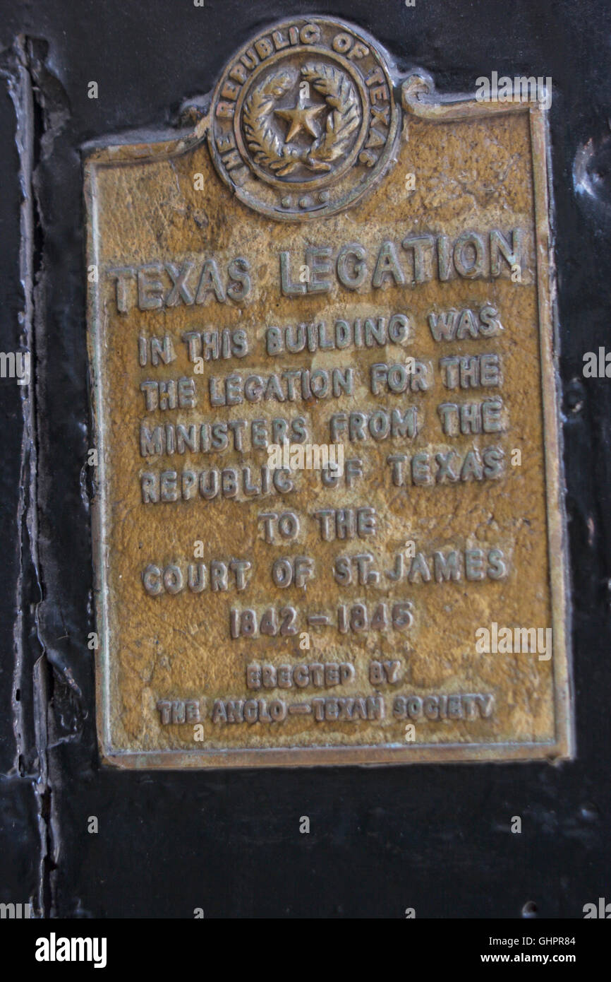 Texas Gesandtschaft: Website der Gesandtschaft für die Republik Texas 1842-1845 in London Stockfoto