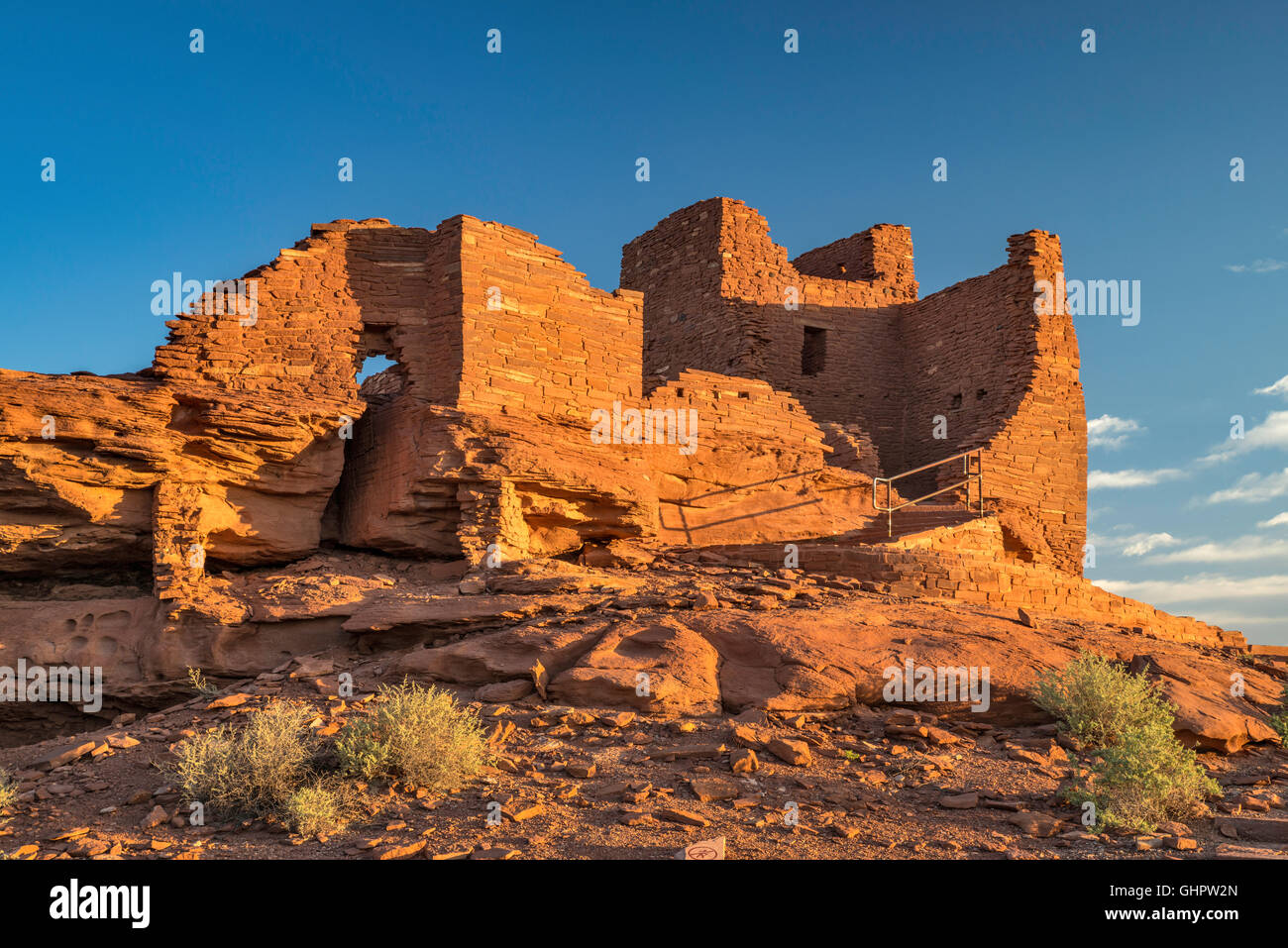 Wukoki Pueblo Ruine bei Sonnenaufgang, Wupatki National Monument, Arizona, USA Stockfoto