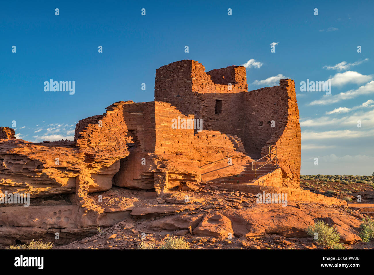 Wukoki Pueblo Ruine bei Sonnenaufgang, Wupatki National Monument, Arizona, USA Stockfoto