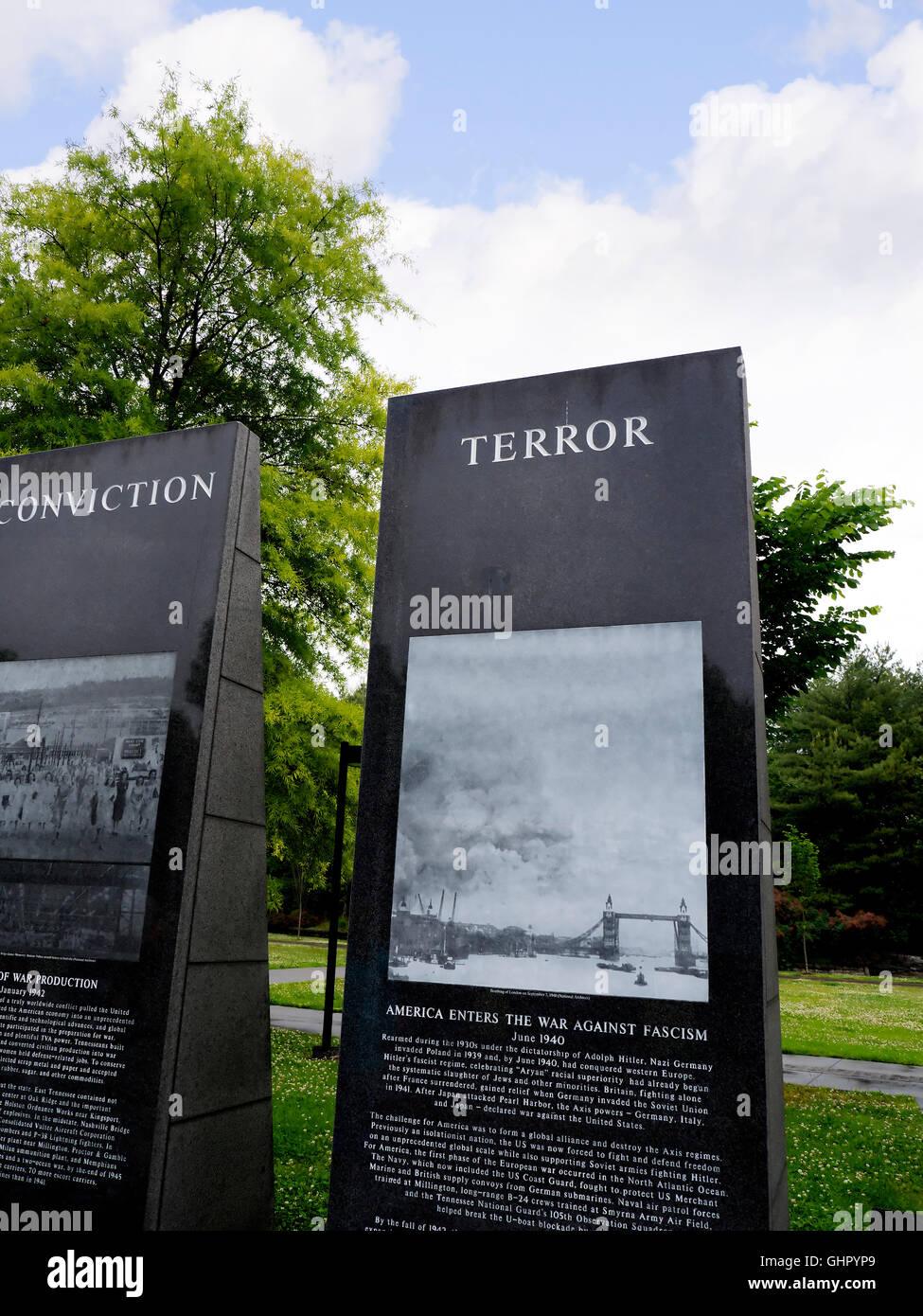 Tennessee-Denkmal-Skulpturen und Brunnen, um die weltweiten Konflikte in Nashville beteiligt Stockfoto