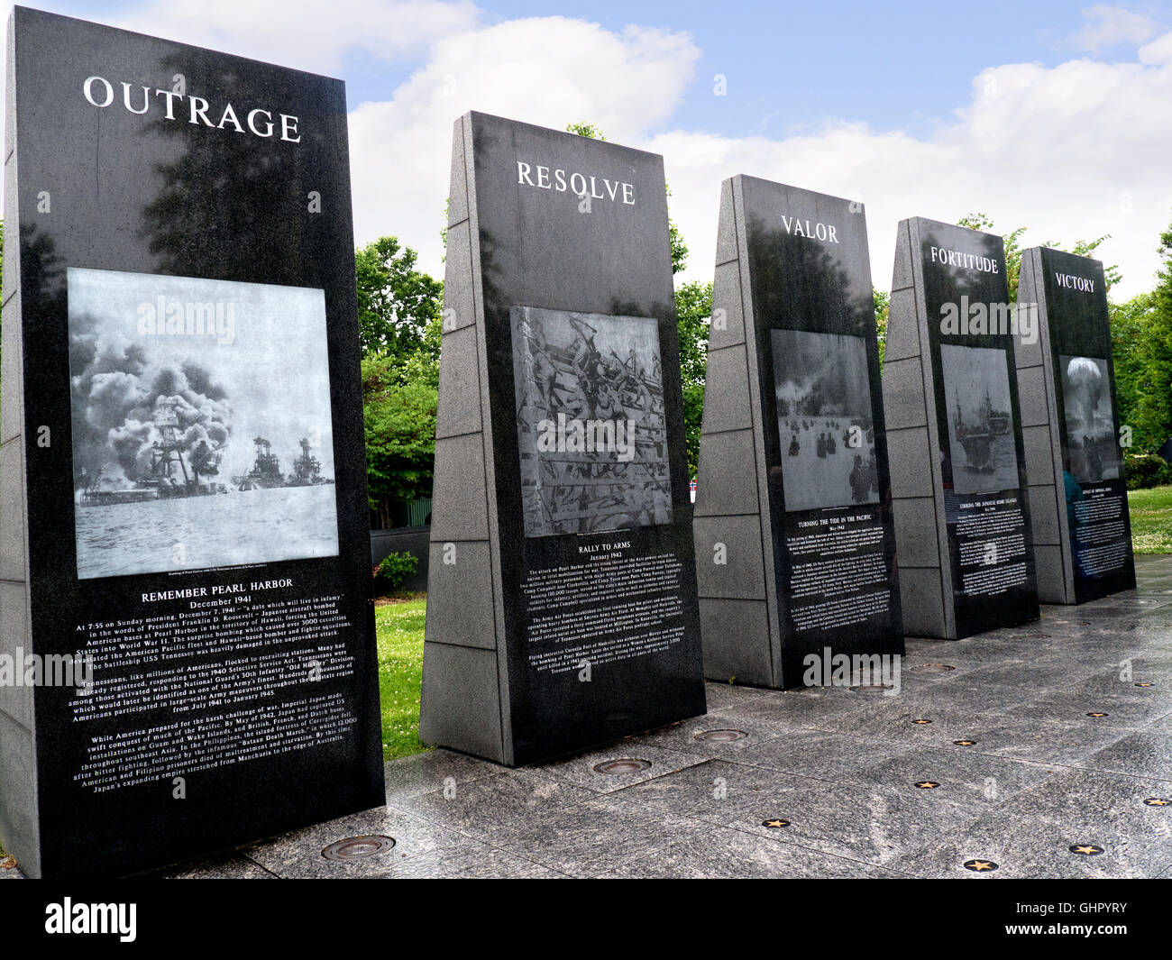 Tennessee-Denkmal-Skulpturen und Brunnen, um die weltweiten Konflikte in Nashville beteiligt Stockfoto