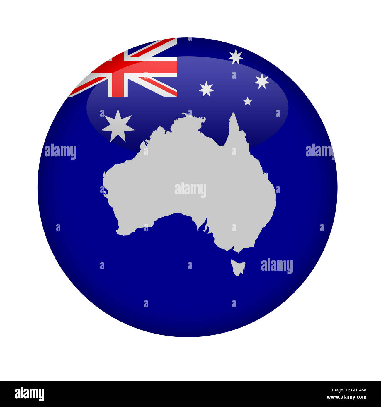 Australien-Map-Schaltfläche auf einem weißen Hintergrund. Stockfoto