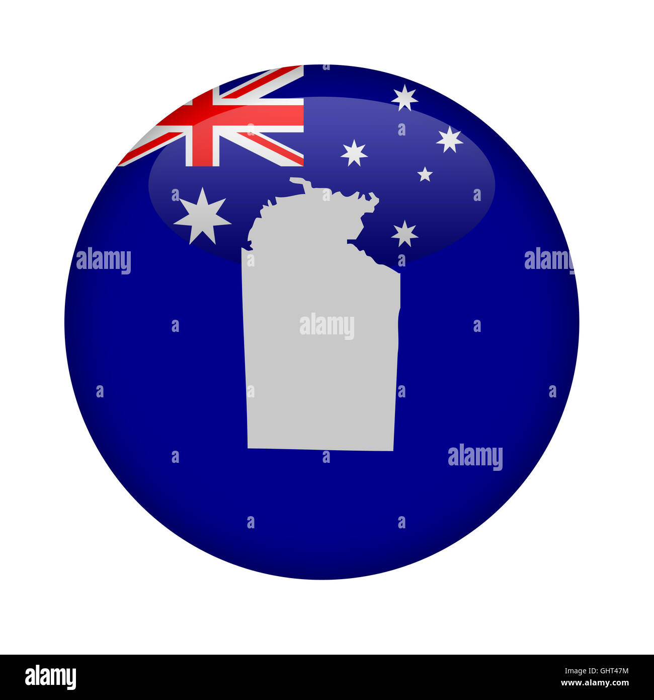 Australien-Northern Territorium Map-Schaltfläche auf einem weißen Hintergrund. Stockfoto