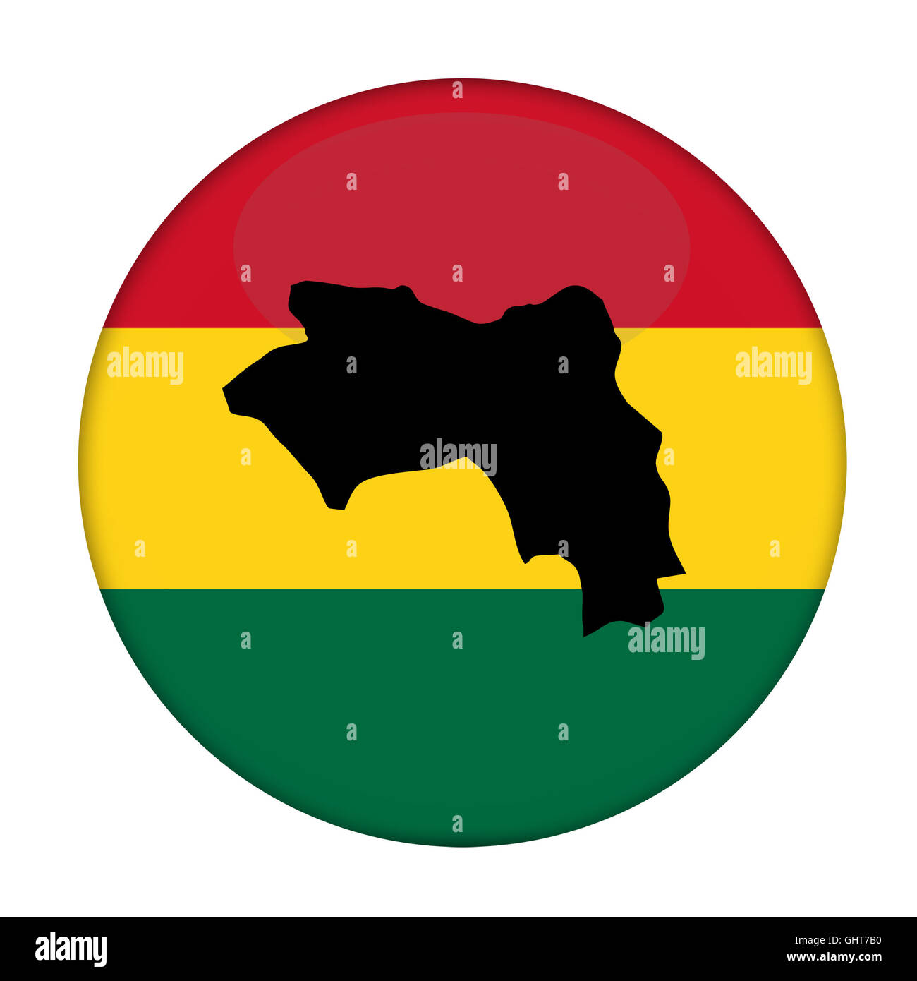 Guinea Karte auf Knopfdruck Rastafari Flagge, weißen Hintergrund. Stockfoto