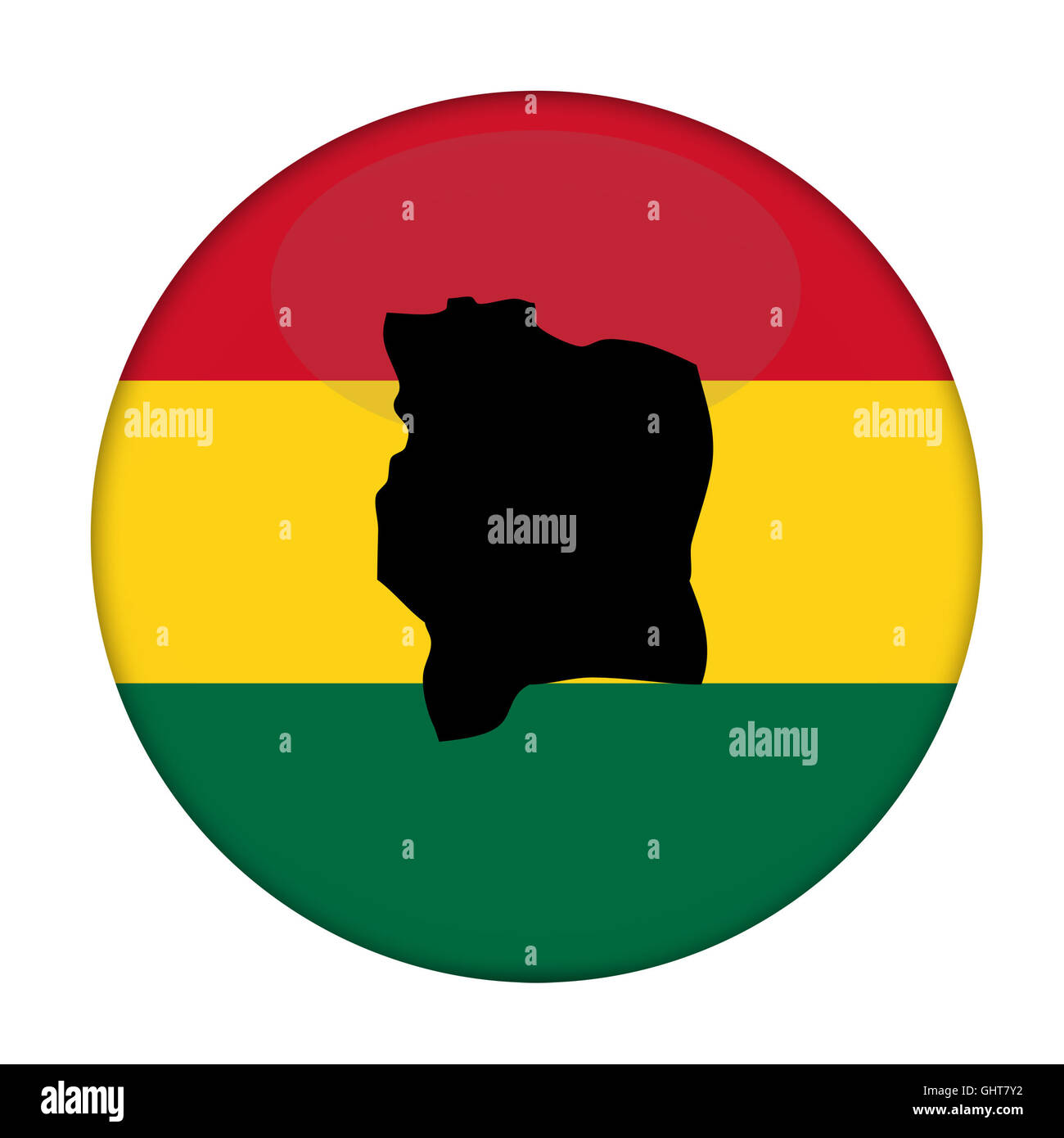 Côte d ' Ivoire Karte auf Knopfdruck Rastafari Flagge, weißen Hintergrund. Stockfoto