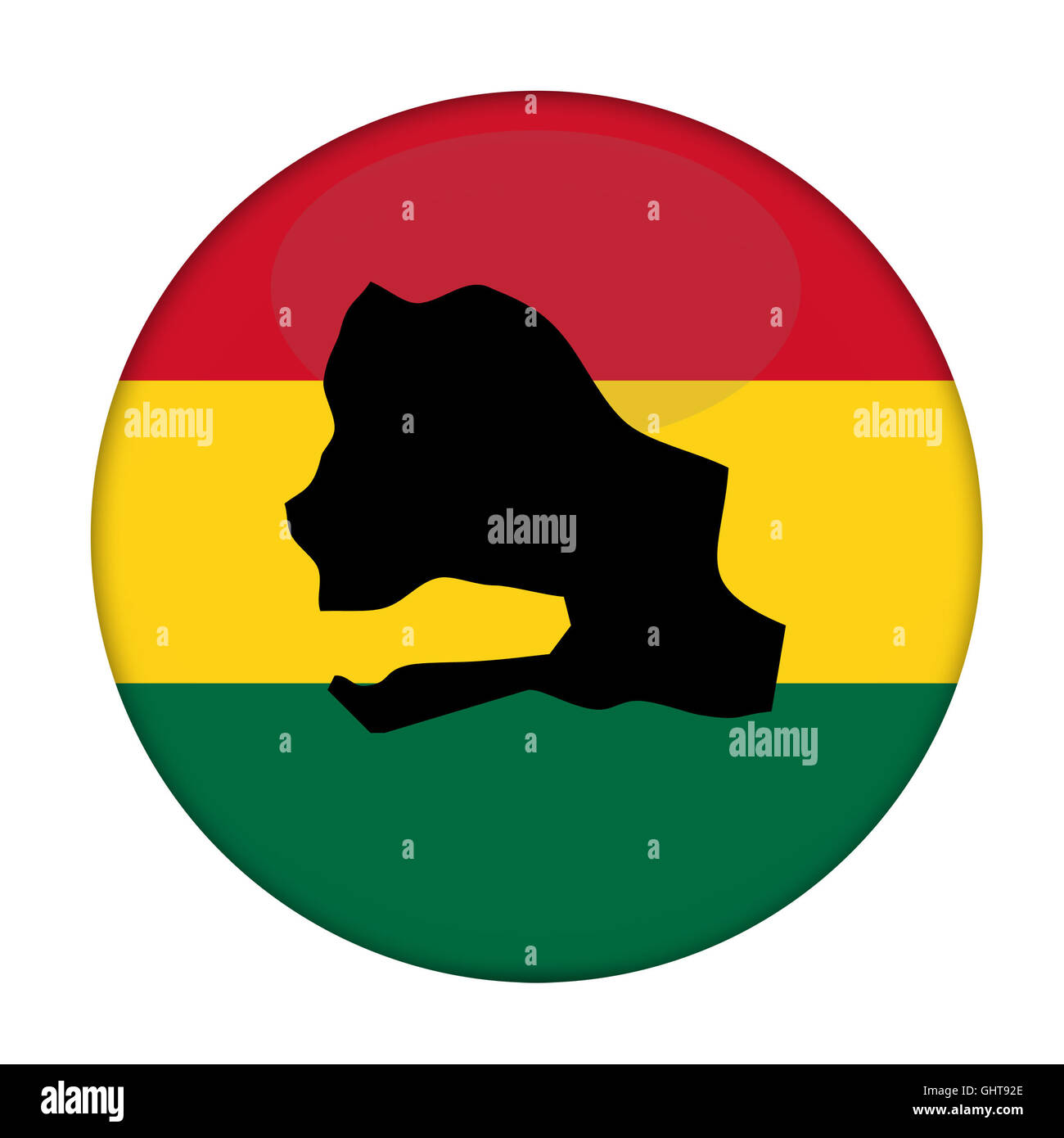 Senegal-Karte auf Knopfdruck Rastafari Flagge, weißen Hintergrund. Stockfoto