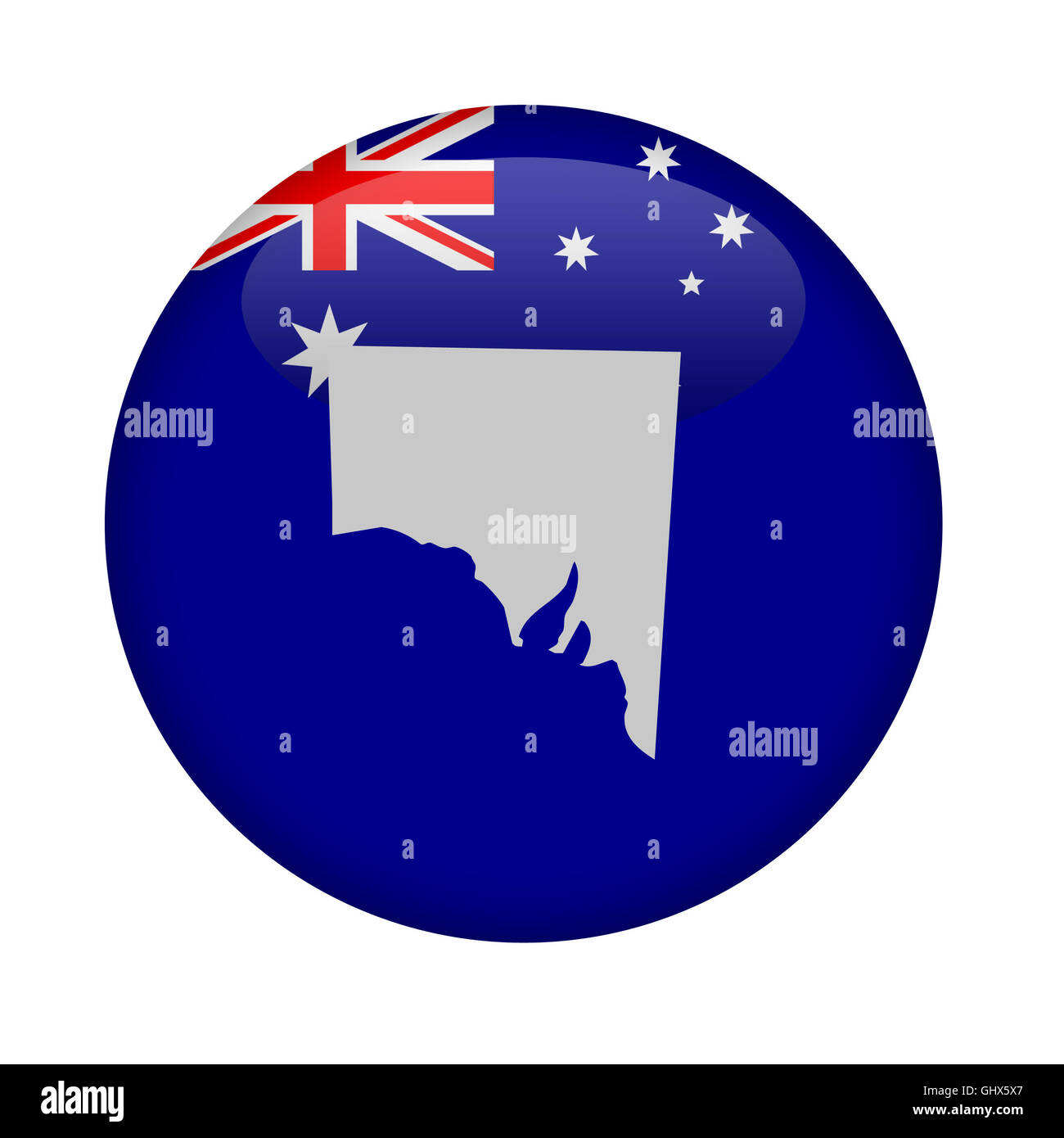 Bundesstaat Südaustralien Map-Schaltfläche auf einem weißen Hintergrund. Stockfoto