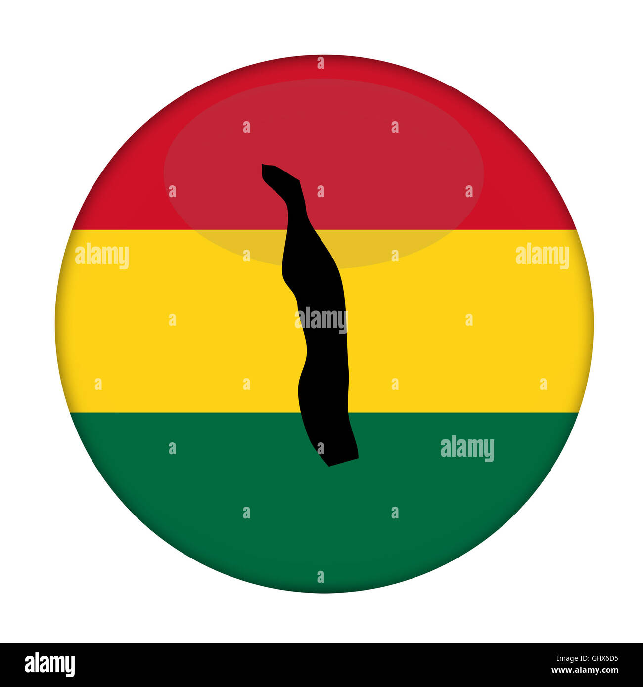 Togo-Landkarte auf Knopfdruck Rastafari Flagge, weißen Hintergrund. Stockfoto