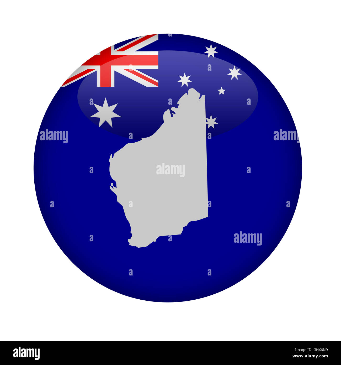 Western Australia Map-Schaltfläche auf einem weißen Hintergrund. Stockfoto