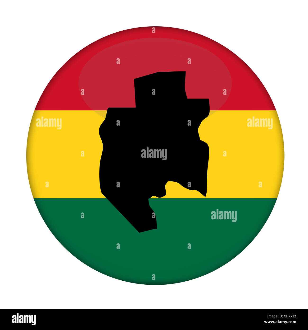 Gabun-Karte auf Knopfdruck Rastafari Flagge, weißen Hintergrund. Stockfoto